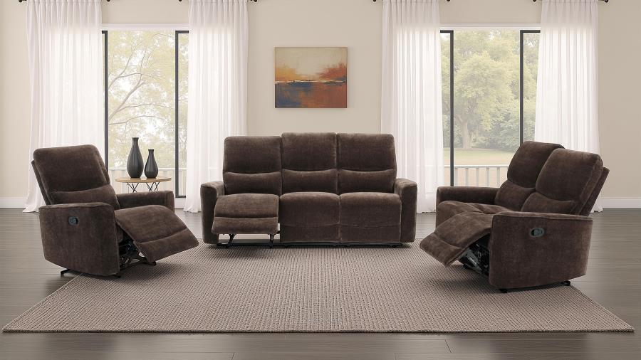 Modal Additional Images for Navarro Chenille Upholstered Reclining Sofa Dark Brown
