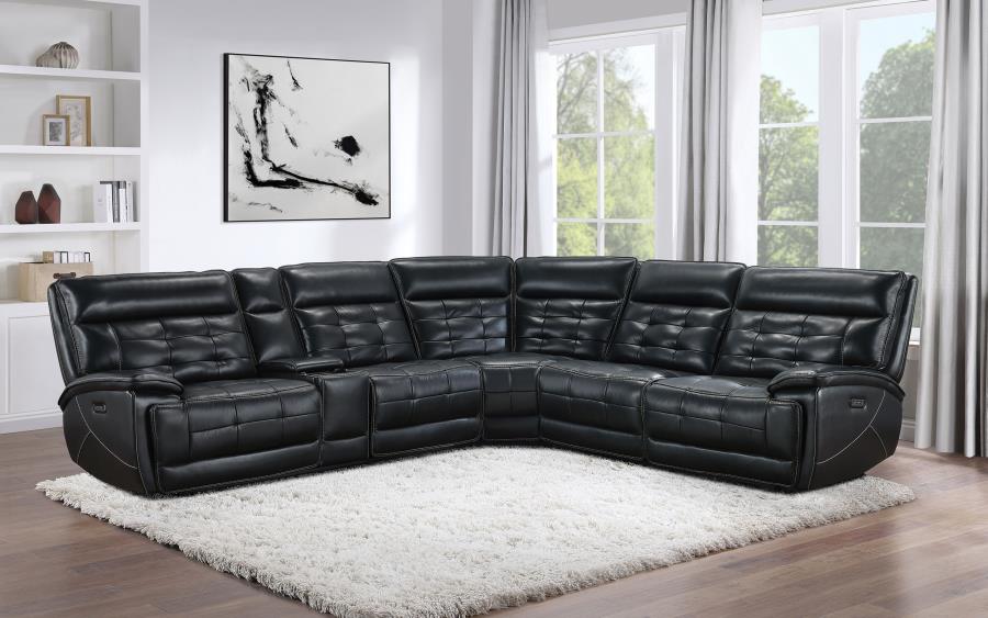 (image for) Hewitt Leather Upholstered Power Reclining Sectional Black