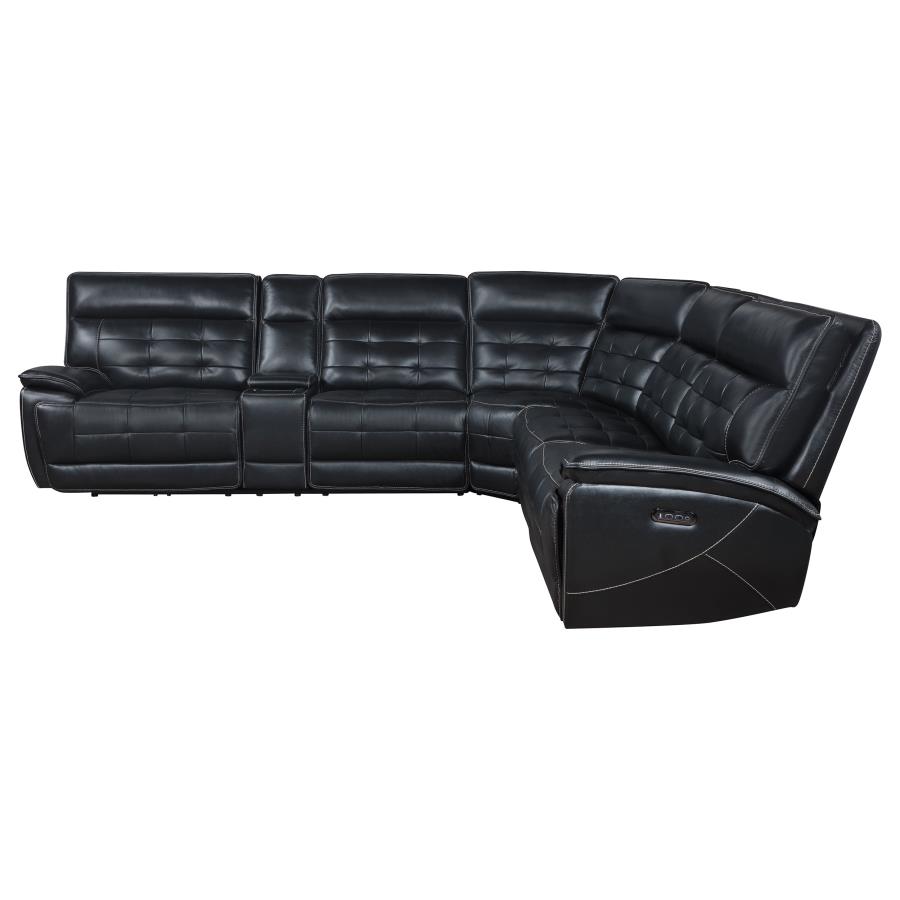 (image for) Hewitt Leather Upholstered Power Reclining Sectional Black