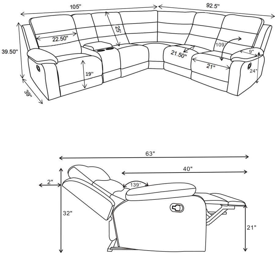 (image for) David Upholstered Reclining Sectional Sofa Smoke