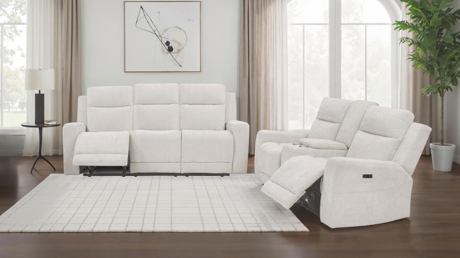 (image for) Kennett 2-piece Chenille Power Reclining Sofa Set Ivory