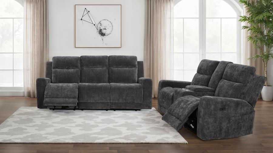 (image for) Kennett 2-piece Chenille Power Reclining Sofa Set Dark Grey
