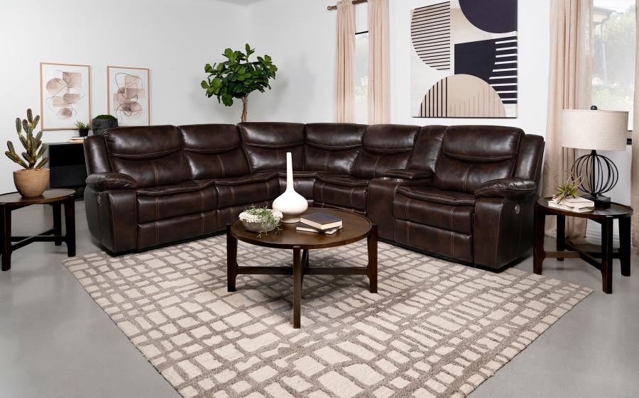 (image for) Sycamore Upholstered Power Reclining Sectional Sofa Brown