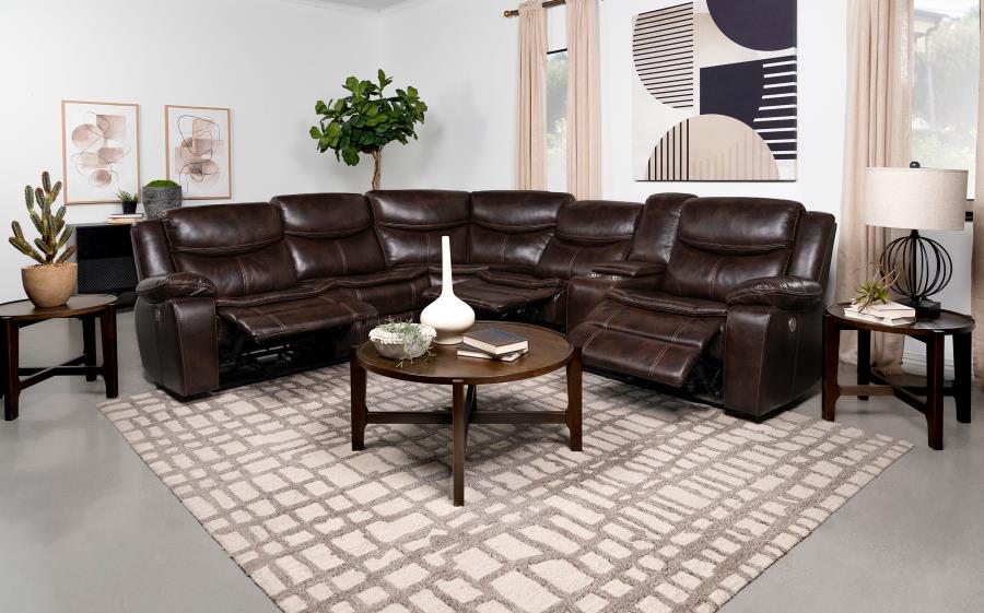 (image for) Sycamore Upholstered Power Reclining Sectional Sofa Brown