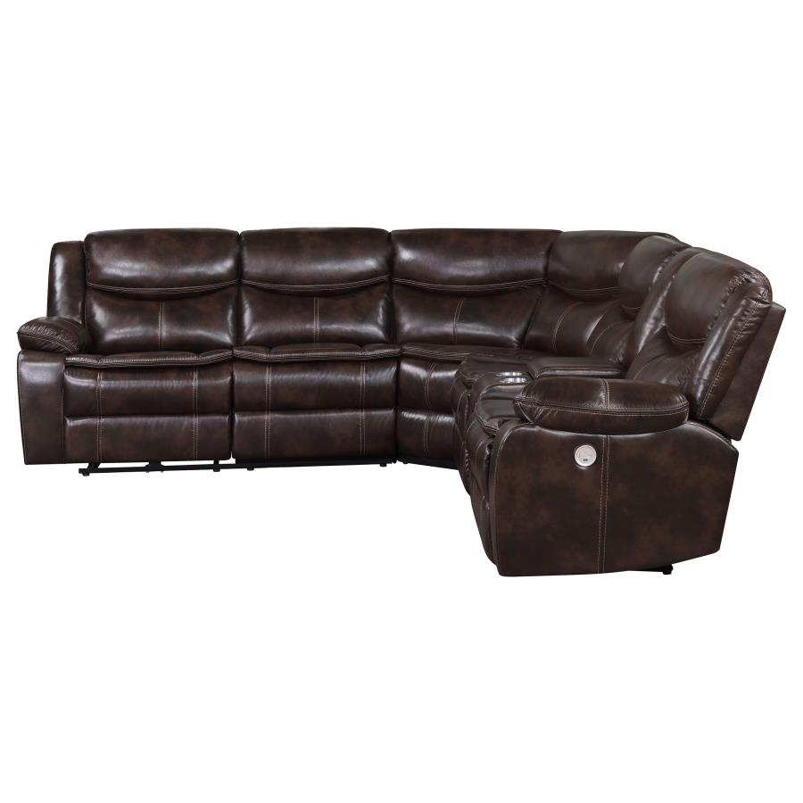 (image for) Sycamore Upholstered Power Reclining Sectional Sofa Brown