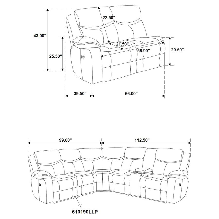 (image for) Sycamore Upholstered Power Reclining Sectional Sofa Brown