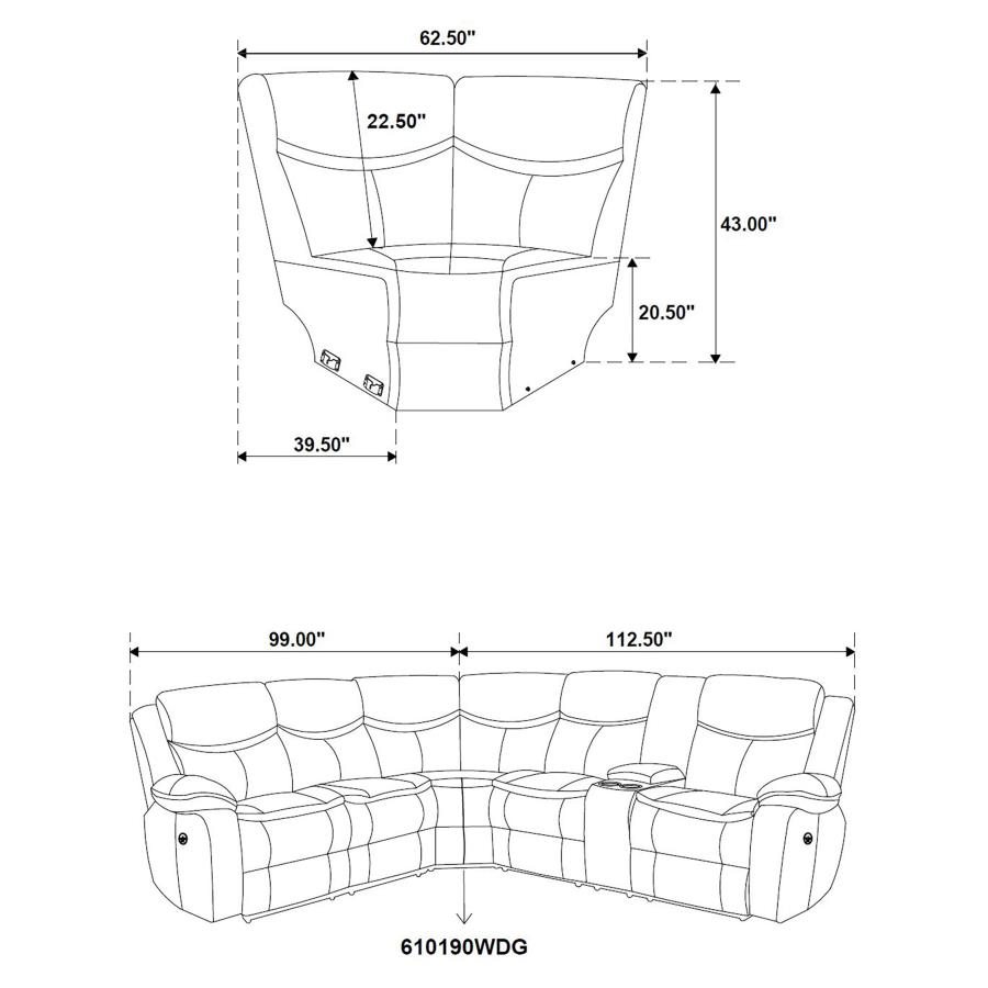 (image for) Sycamore Upholstered Power Reclining Sectional Sofa Brown