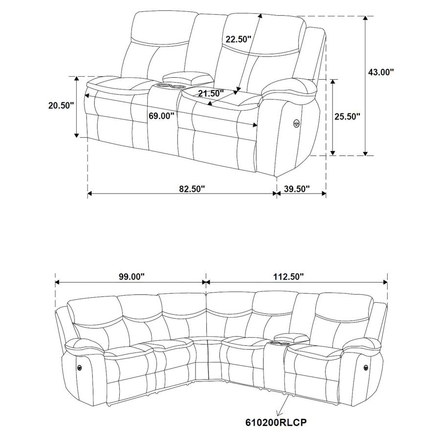 (image for) Sycamore Upholstered Power Reclining Sectional Sofa Grey