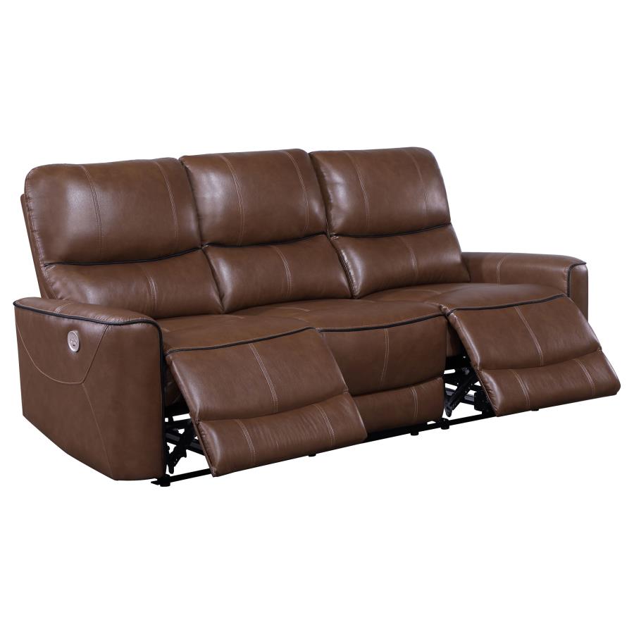 (image for) Greenfield Upholstered Power Reclining Sofa Saddle Brown