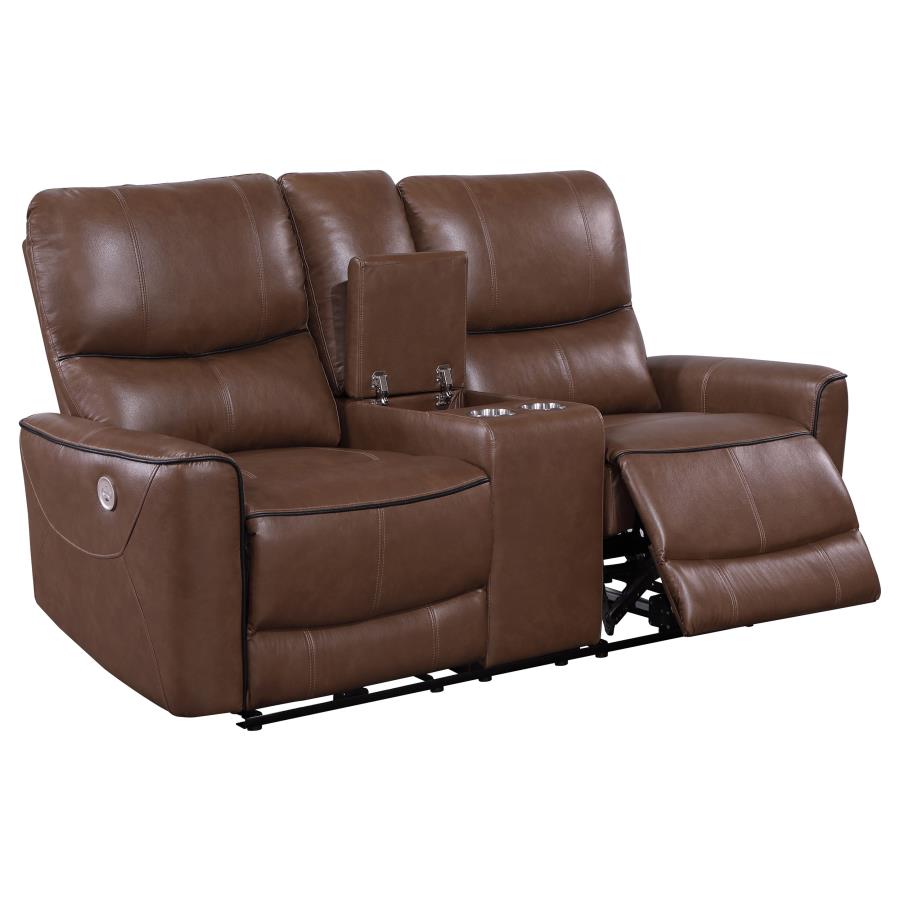 (image for) Greenfield Upholstered Power Reclining Loveseat Saddle Brown