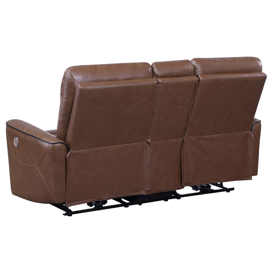 (image for) Greenfield Upholstered Power Reclining Loveseat Saddle Brown