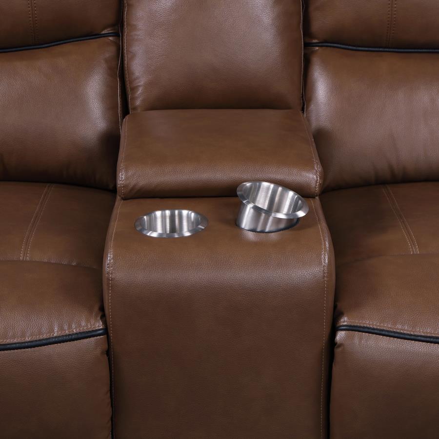 (image for) Greenfield Upholstered Power Reclining Loveseat Saddle Brown