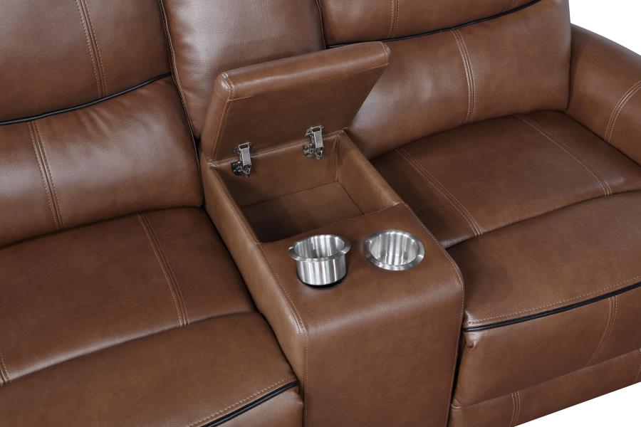 (image for) Greenfield Upholstered Power Reclining Loveseat Saddle Brown