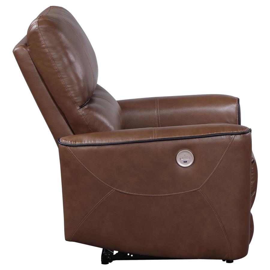 (image for) Greenfield Upholstered Power Recliner Chair Saddle Brown