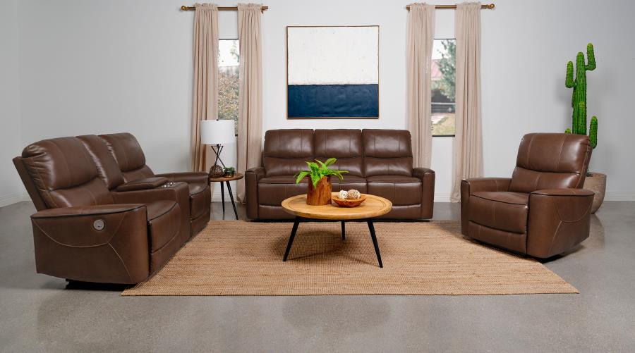 (image for) Greenfield Upholstered Power Recliner Chair Saddle Brown