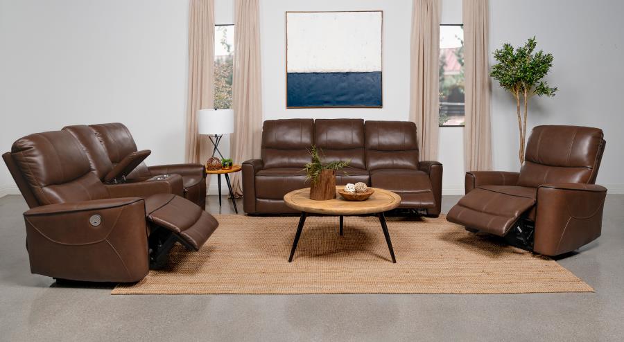 (image for) Greenfield Upholstered Power Recliner Chair Saddle Brown