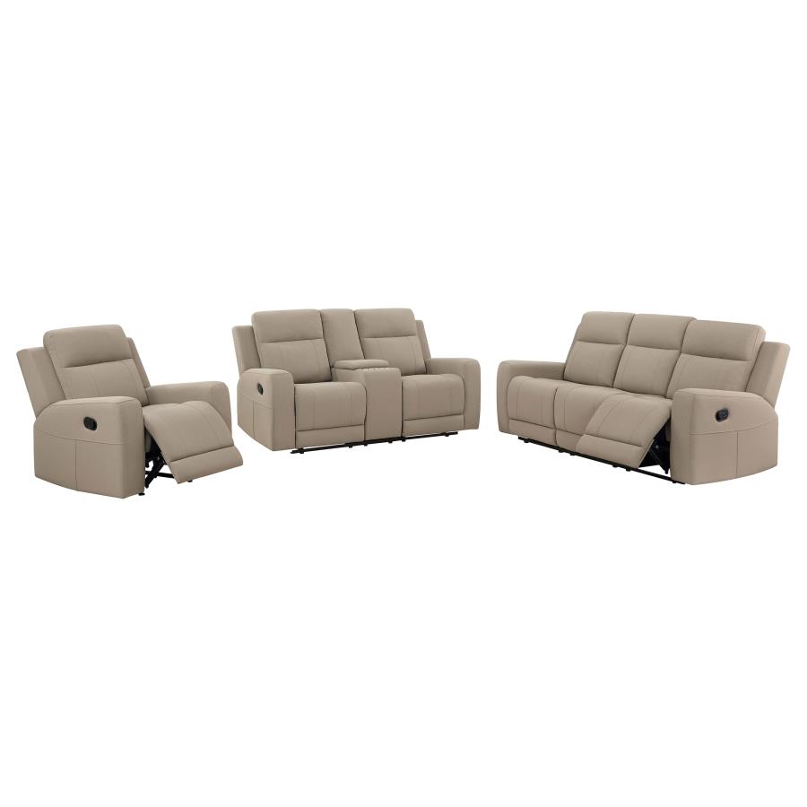 (image for) Brentwood 3-piece Upholstered Reclining Sofa Set Taupe