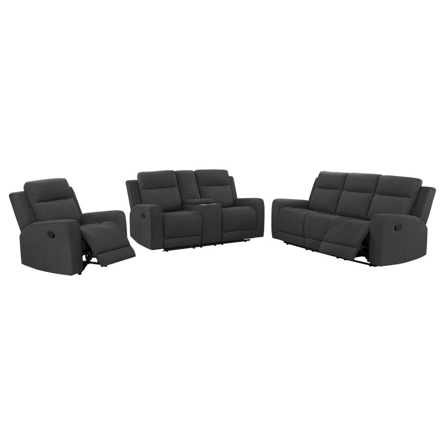 (image for) Brentwood 3-piece Upholstered Reclining Sofa Set Charcoal