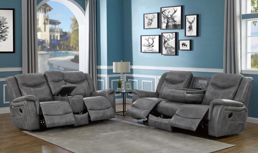 (image for) Conrad 2-piece Upholstered Padded Arm Motion Sofa Set Grey