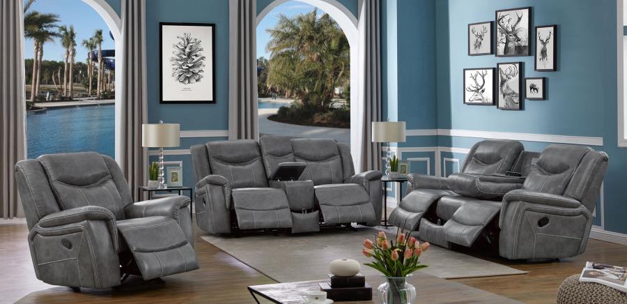 (image for) Conrad 3-piece Upholstered Padded Arm Motion Sofa Set Grey