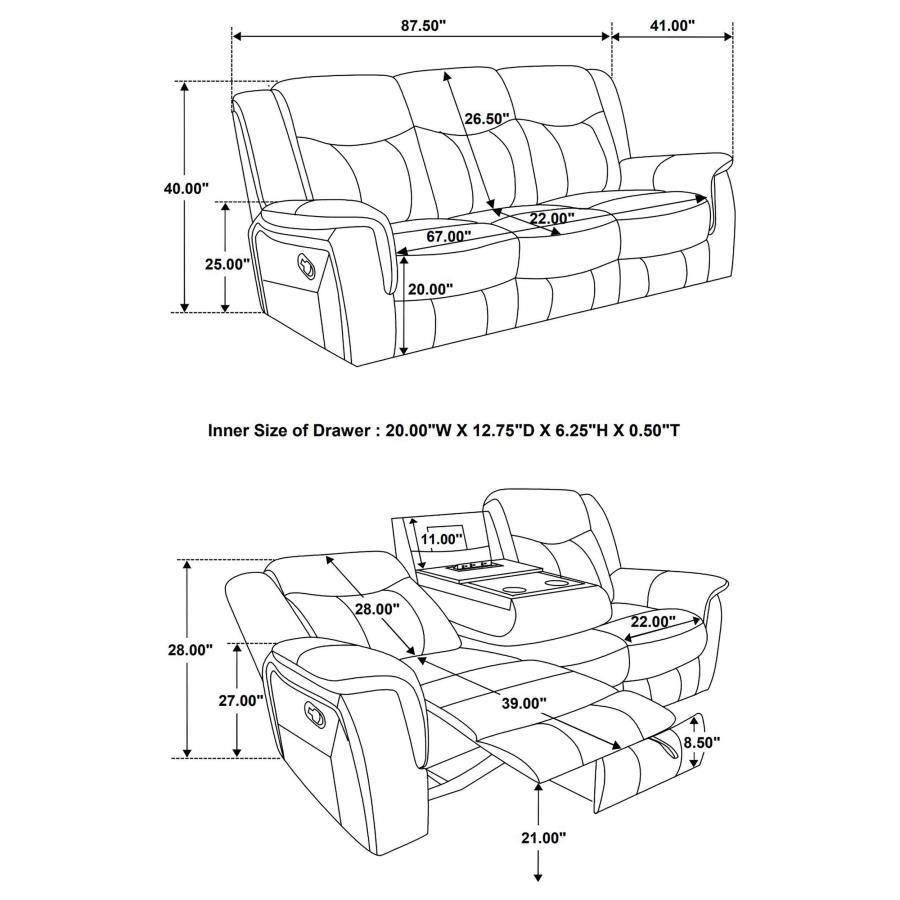 (image for) Conrad Upholstered Padded Arm Motion Sofa Grey