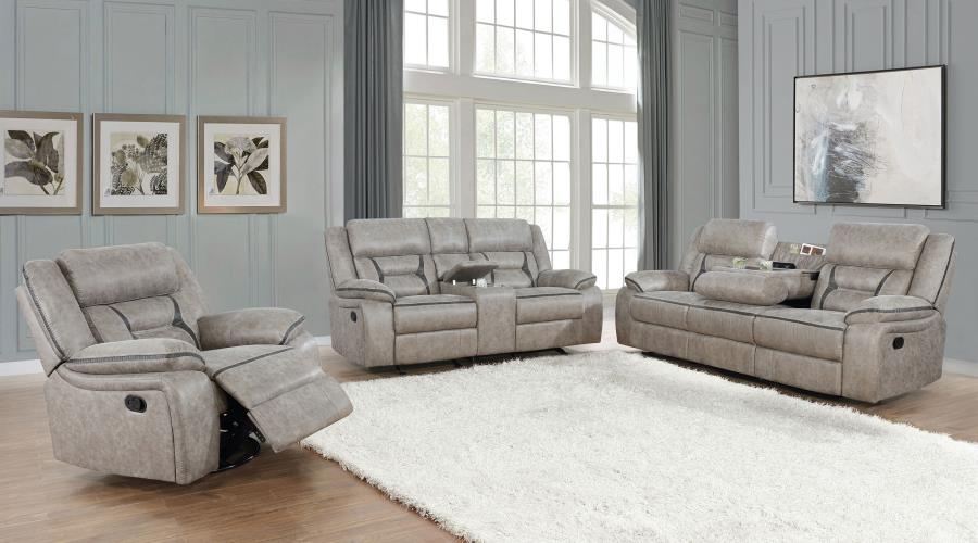 (image for) Greer 3-piece Upholstered Reclining Sofa Set Taupe