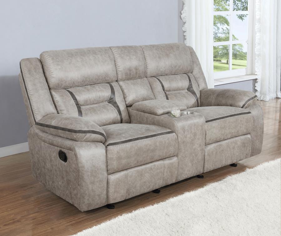 (image for) Greer Upholstered Motion Reclining Loveseat Taupe