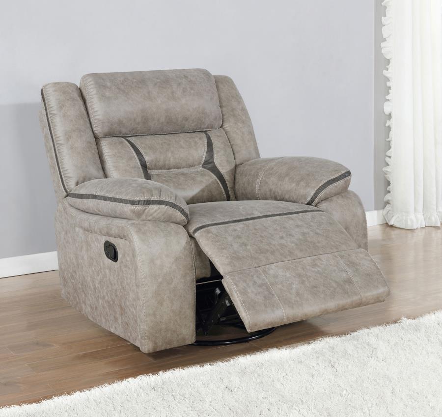 (image for) Greer Upholstered Swivel Glider Recliner Chair Taupe