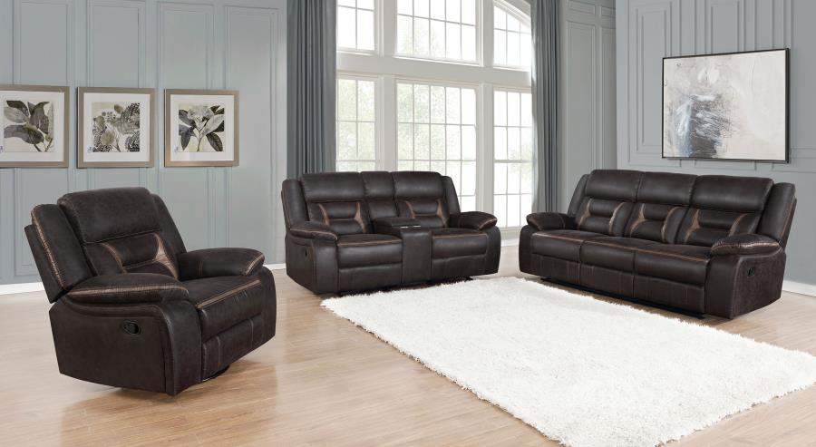 (image for) Greer Upholstered Motion Reclining Sofa Brown