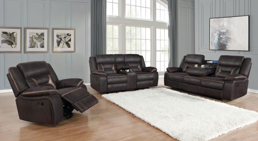 (image for) Greer Upholstered Motion Reclining Sofa Brown