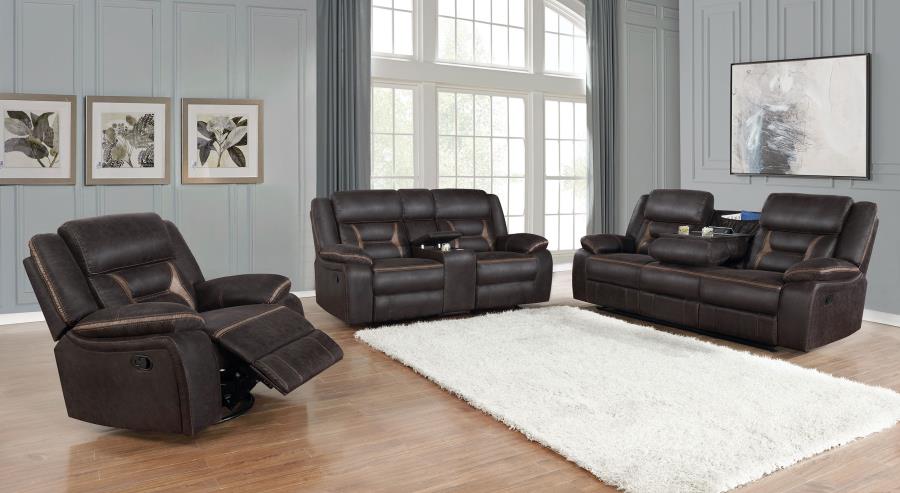 (image for) Greer Upholstered Motion Reclining Loveseat Brown