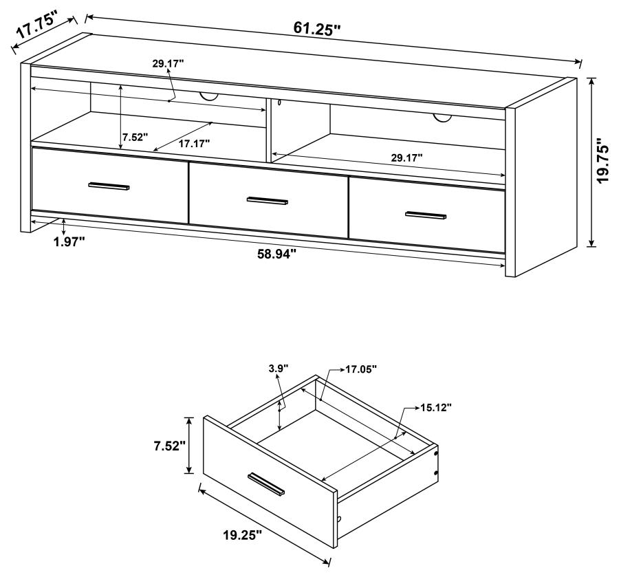 (image for) Alton 3-drawer Engineered Wood 62" TV Stand Black Oak