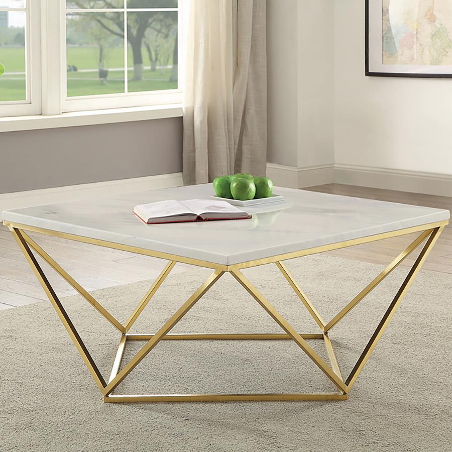 (image for) Meryl Square Faux Marble Top Coffee Table White and Gold