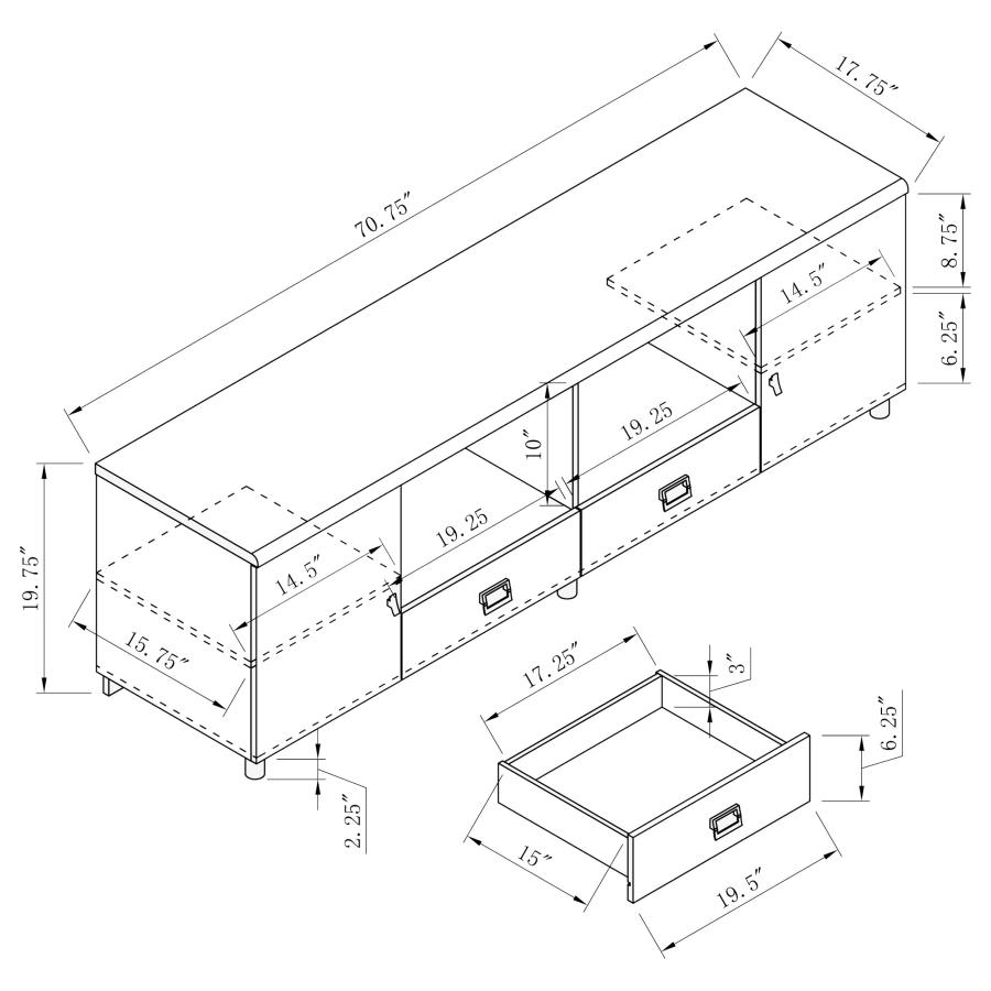 (image for) Burkett 2-door Engineered Wood 71" TV Stand White High Gloss