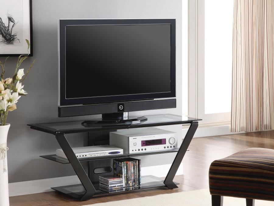 (image for) Donlyn 2-tier Metal 50" TV Stand with Glass Shelves Black