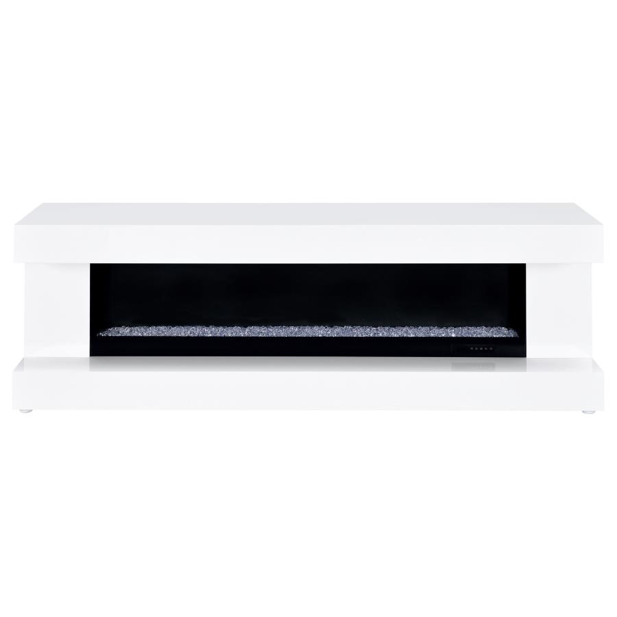 Mallory TV Stand Fireplace Console Bluetooth Speaker White High Gloss