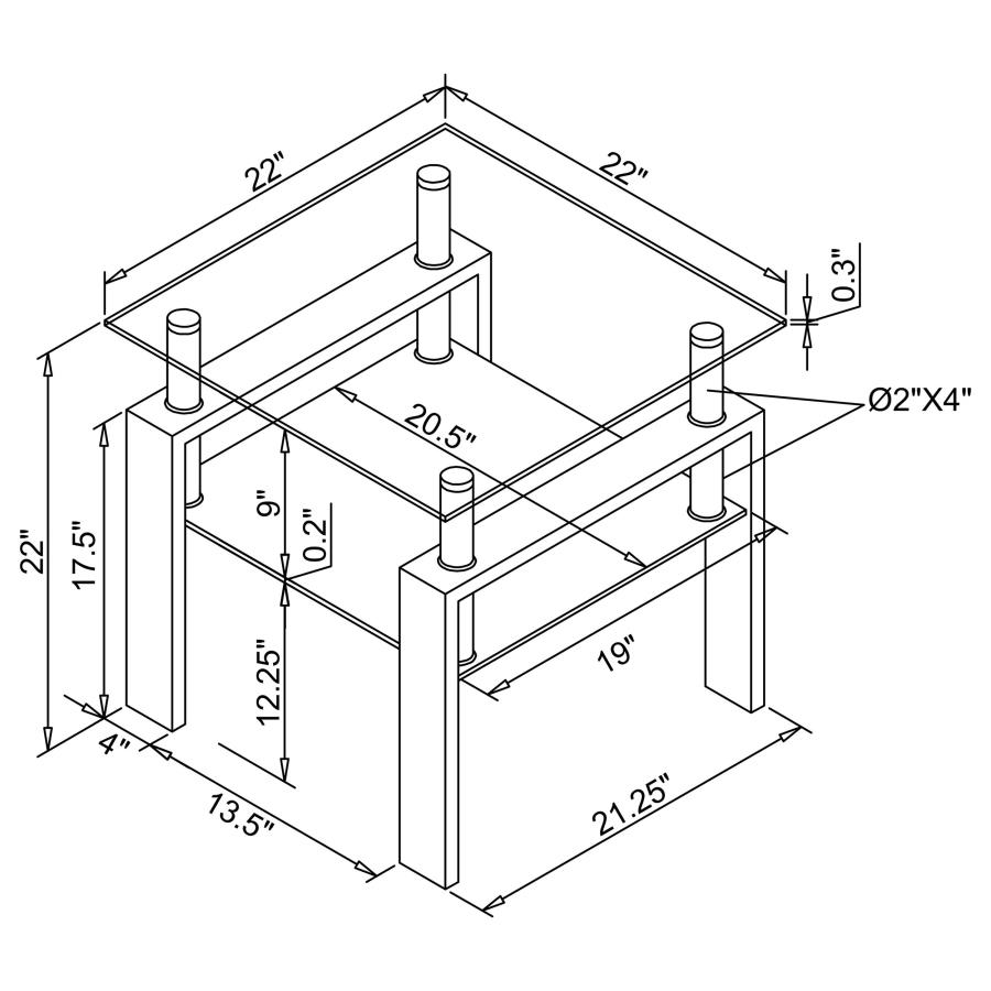 (image for) Dyer 1-shelf Square Glass Top Side End Table Black