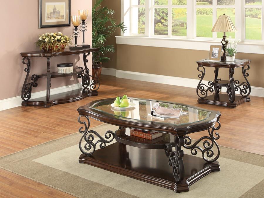 (image for) Laney Scrollwork Entryway Sofa Console Table Deep Merlot