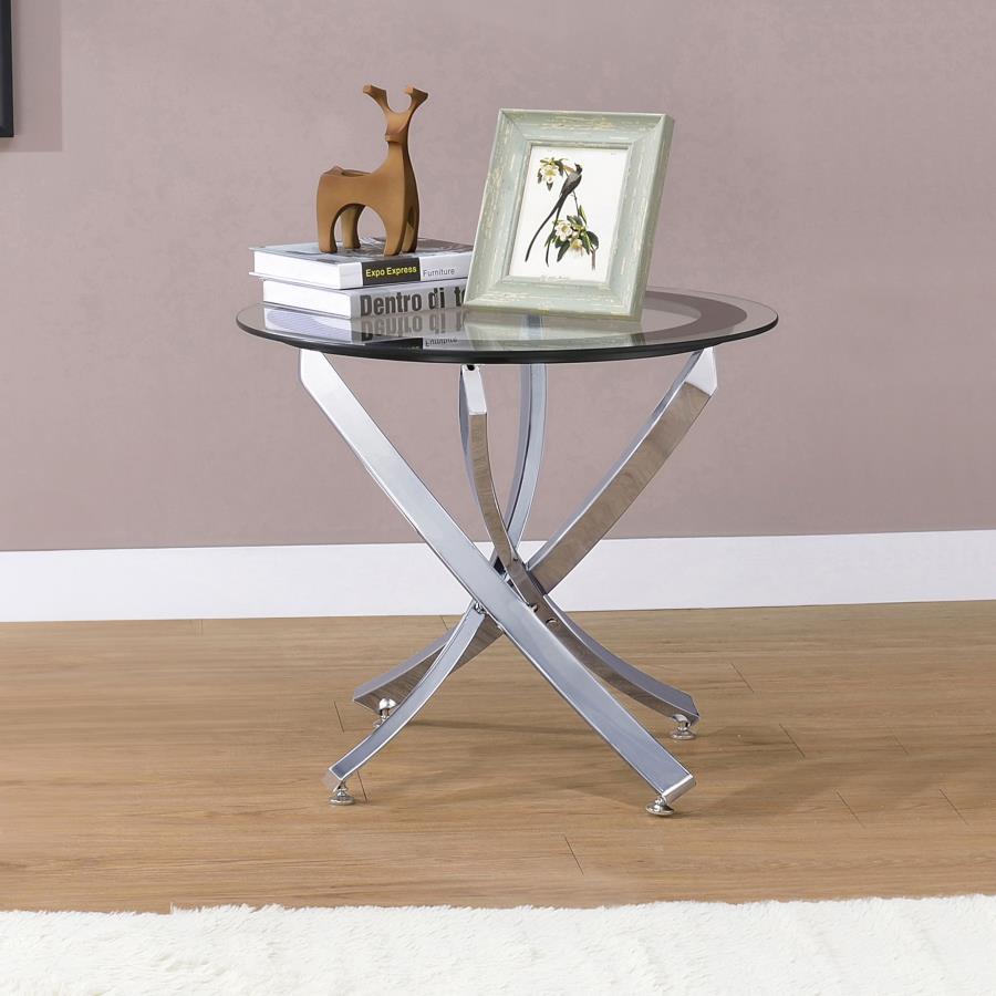 (image for) Brooke Round Glass Top Side End Table Metal Base Chrome