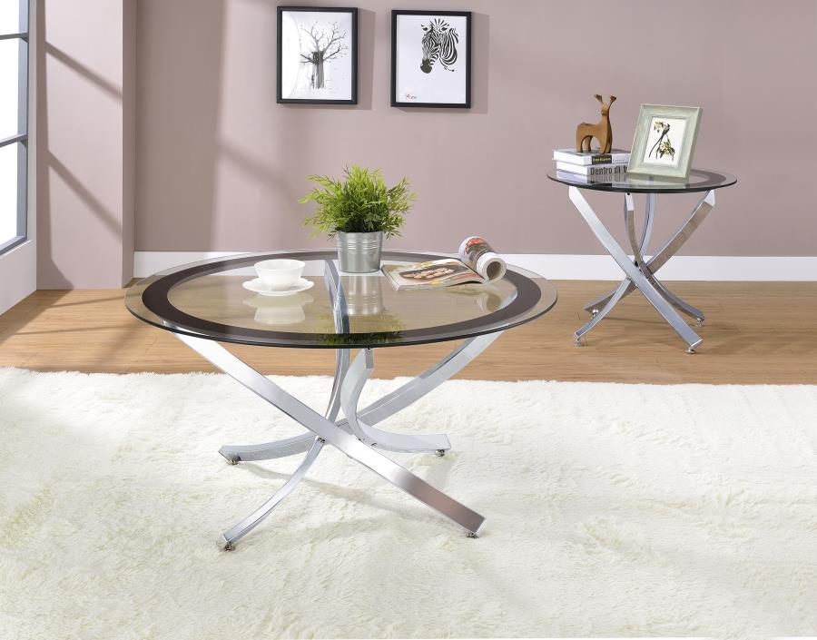 (image for) Brooke Round Glass Top Side End Table Metal Base Chrome