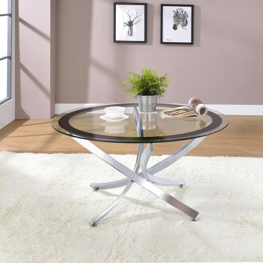 (image for) Brooke Round Glass Top Coffee Table Metal Base Chrome