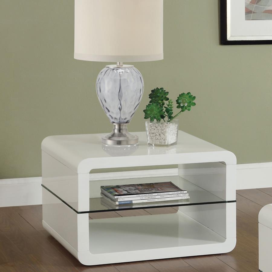 (image for) Elana 1-shelf Rectangular Side End Table White High Gloss