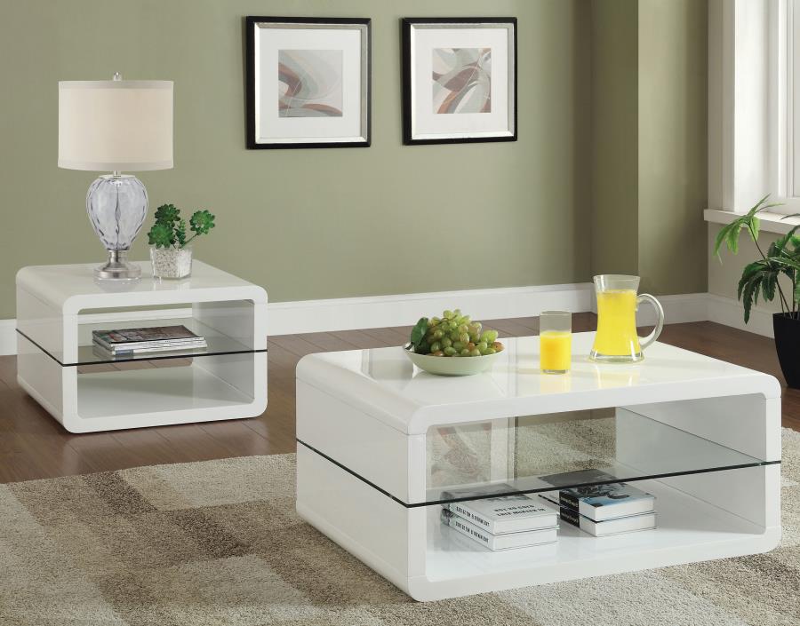 (image for) Elana 1-shelf Rectangular Coffee Table White High Gloss