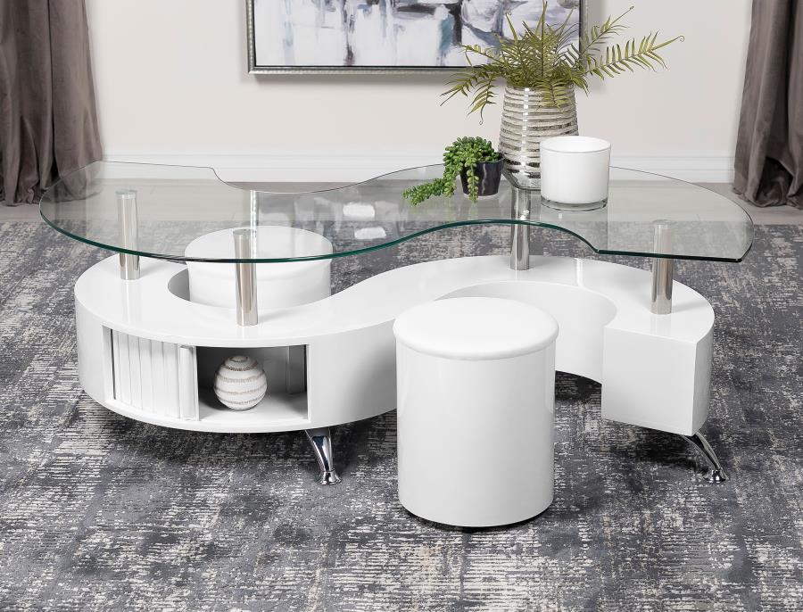 (image for) Buckley 3-piece Coffee Table and Stools Set White High Gloss