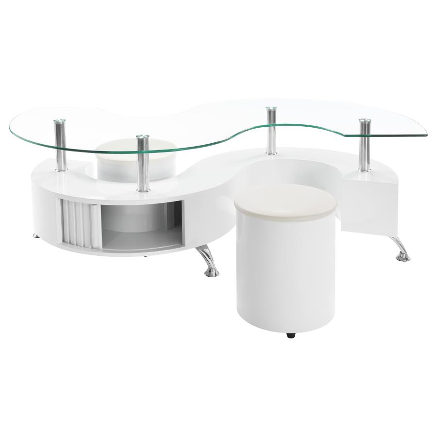 (image for) Buckley 3-piece Coffee Table and Stools Set White High Gloss