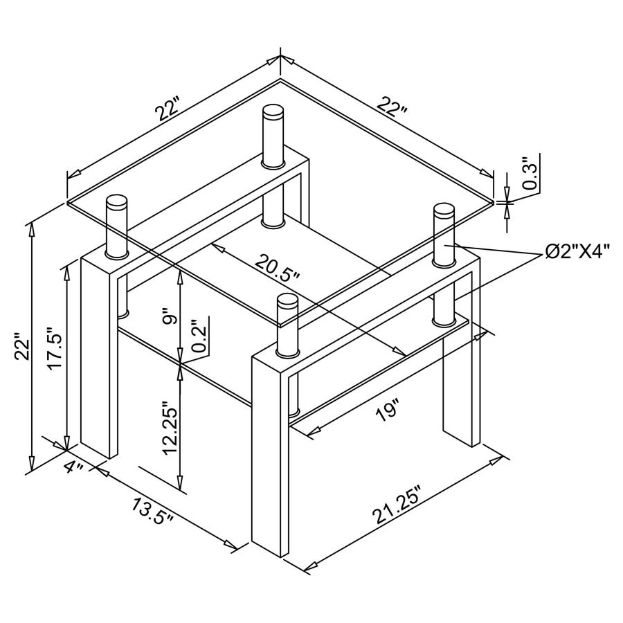 (image for) Dyer 1-shelf Square Glass Top Side End Table White