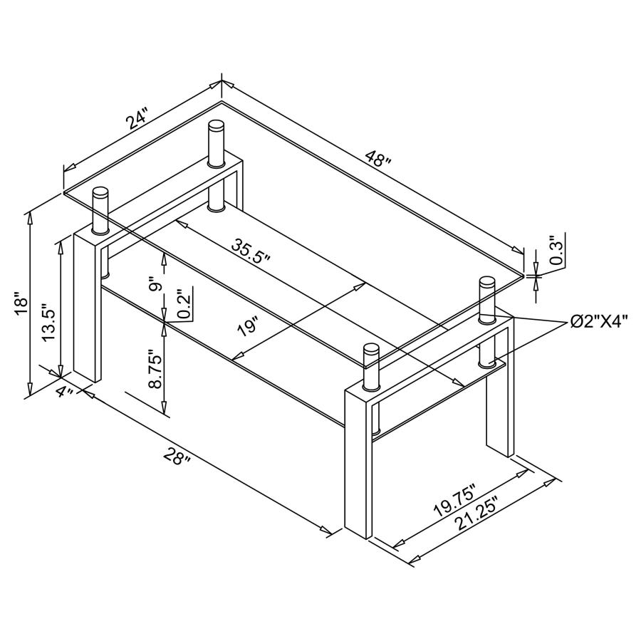 (image for) Dyer 1-shelf Rectangular Glass Top Coffee Table White