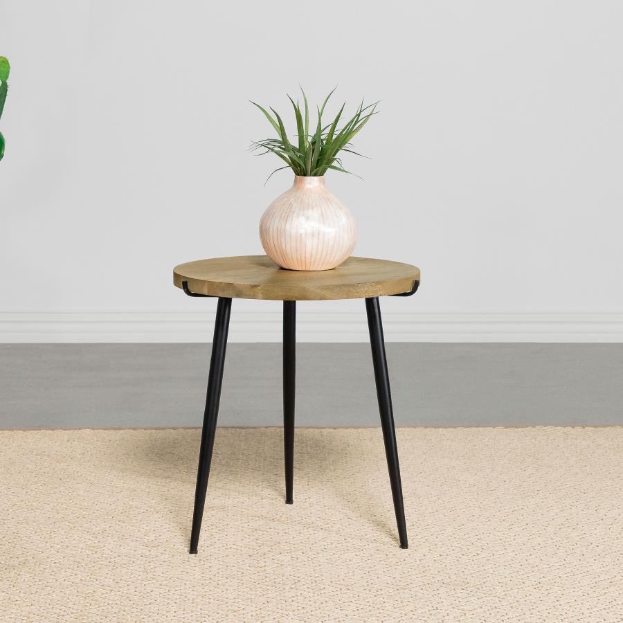 (image for) Pilar Round Solid Wood Top End Table Natural and Black