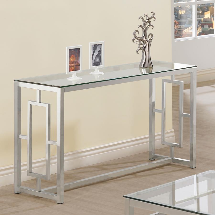 (image for) Merced Glass Top Metal Entryway Sofa Console Table Nickel