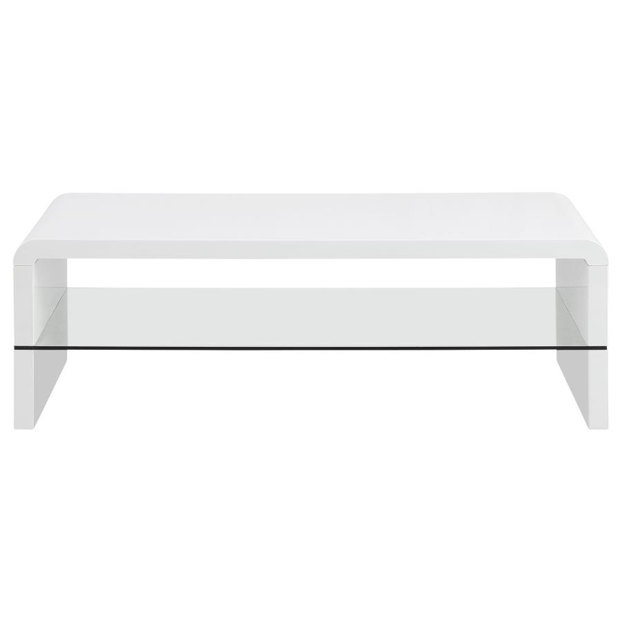 (image for) Airell Rectangular Coffee Table with Shelf White High Gloss